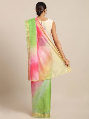   Green & Pink Kota Art Hand Dyed Saree with blouse 2