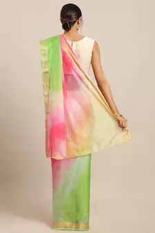   Green & Pink Kota Art Hand Dyed Saree with blouse
