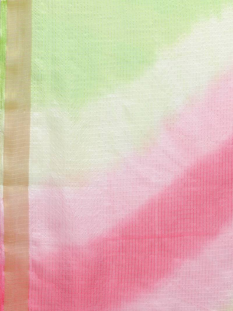 Geroo Jaipur Green & Pink Kota Art Hand Dyed Saree with blouse