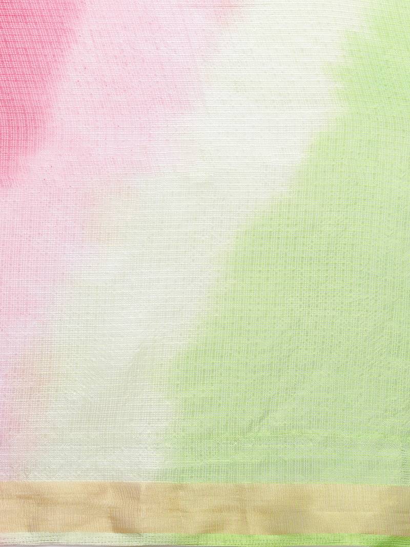 Geroo Jaipur Green & Pink Kota Art Hand Dyed Saree with blouse