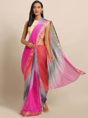 Geroo Jaipur Gray & Magenta Kota Art Hand Dyed Saree with blouse 1