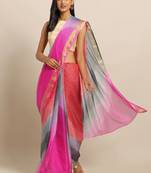 Geroo Jaipur Gray & Magenta Kota Art Hand Dyed Saree with blouse