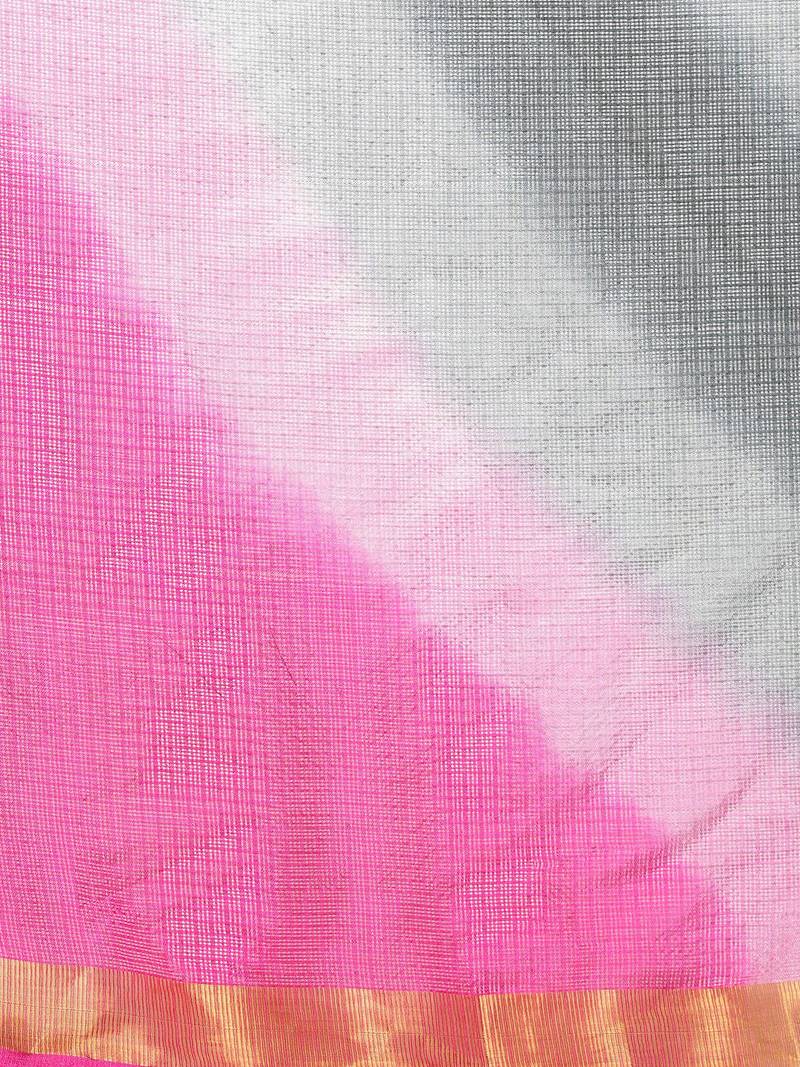 Geroo Jaipur Gray & Magenta Kota Art Hand Dyed Saree with blouse