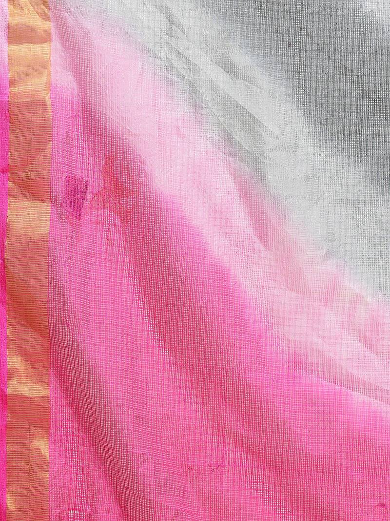 Geroo Jaipur Gray & Magenta Kota Art Hand Dyed Saree with blouse