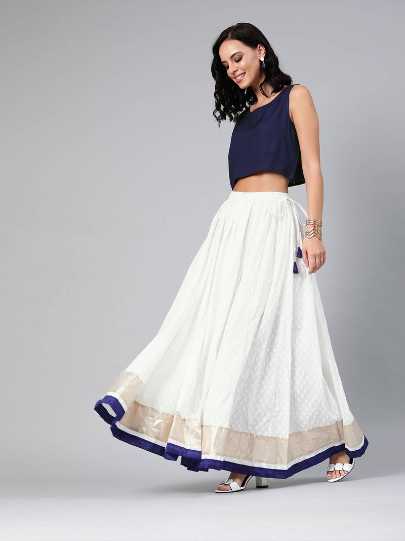 Geroo Jaipur White Cotton Skirt with Crop Top