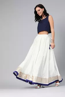 Geroo Jaipur White Cotton Skirt with Crop Top
