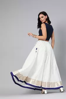   White Cotton Skirt with Crop Top