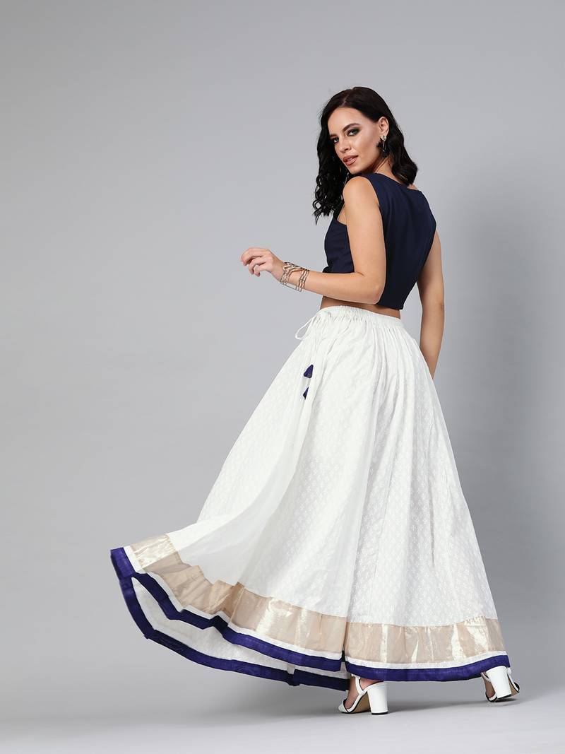 Geroo Jaipur White Cotton Skirt with Crop Top