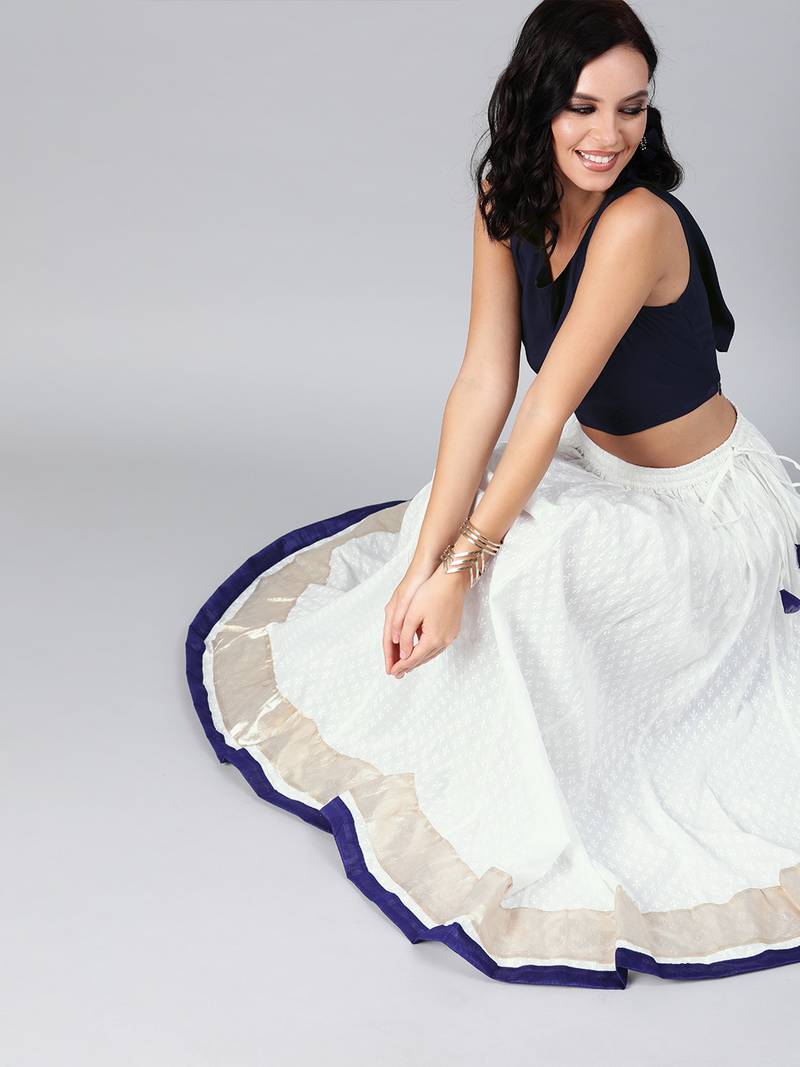 Geroo Jaipur White Cotton Skirt with Crop Top