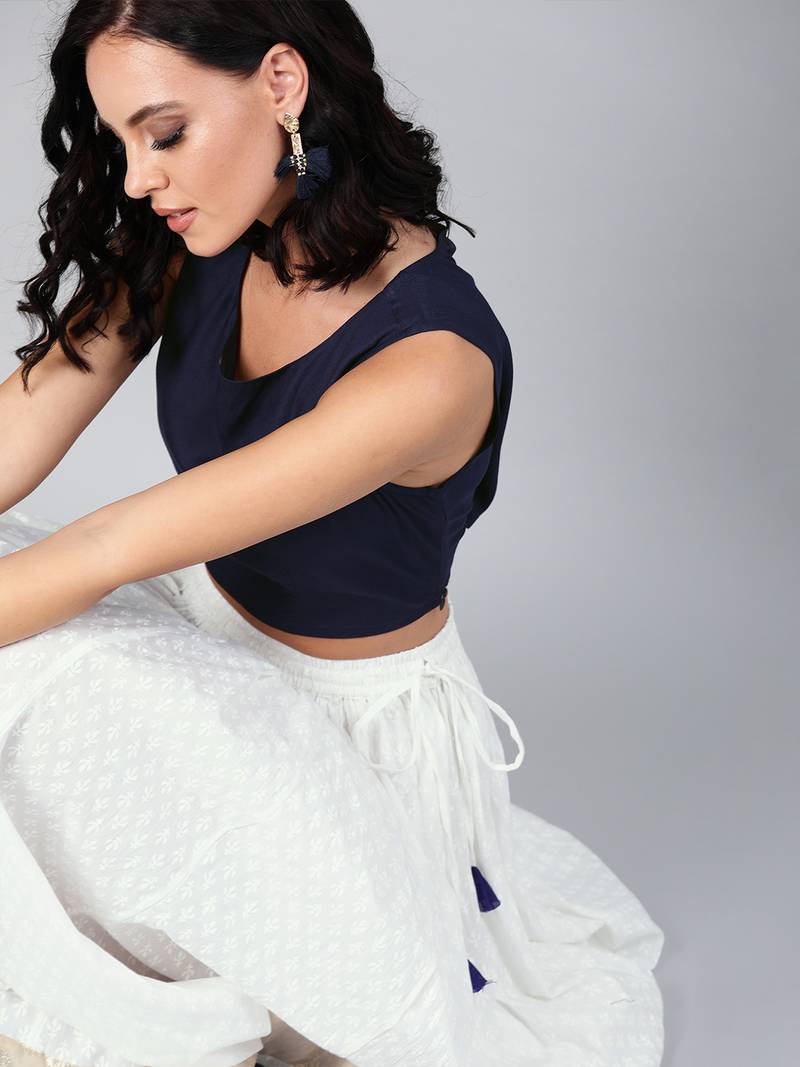 Geroo Jaipur White Cotton Skirt with Crop Top