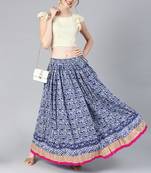 Geroo Jaipur Indigo Block Print Skirt with Crop Top