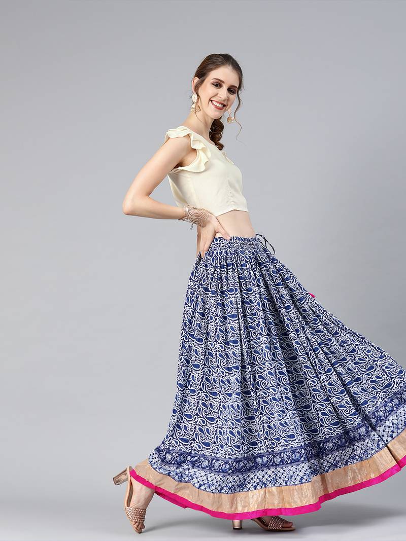 Geroo Jaipur Indigo Block Print Skirt with Crop Top