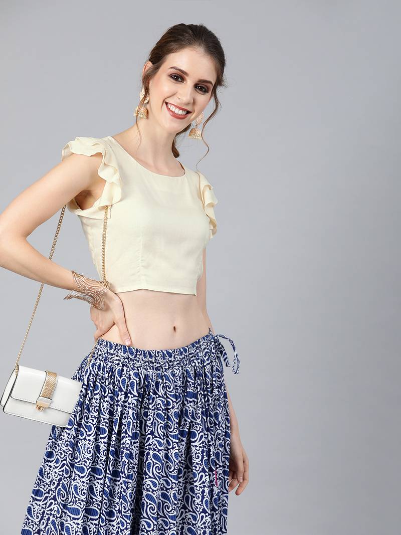 Geroo Jaipur Indigo Block Print Skirt with Crop Top