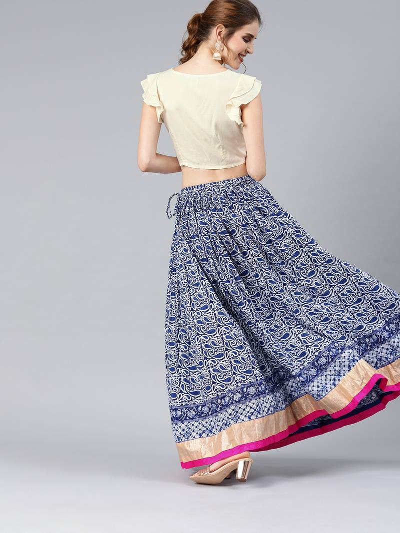 Geroo Jaipur Indigo Block Print Skirt with Crop Top