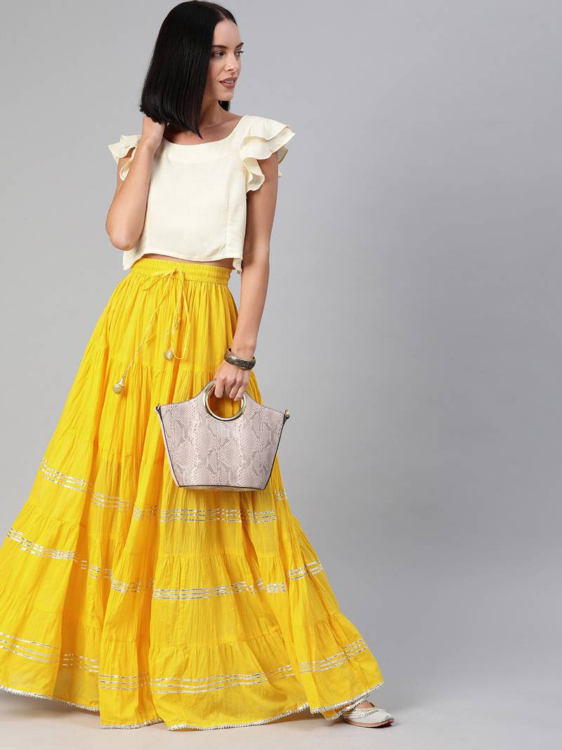 Maxi Yellow Cotton Skirt with Sleveless Crop Top