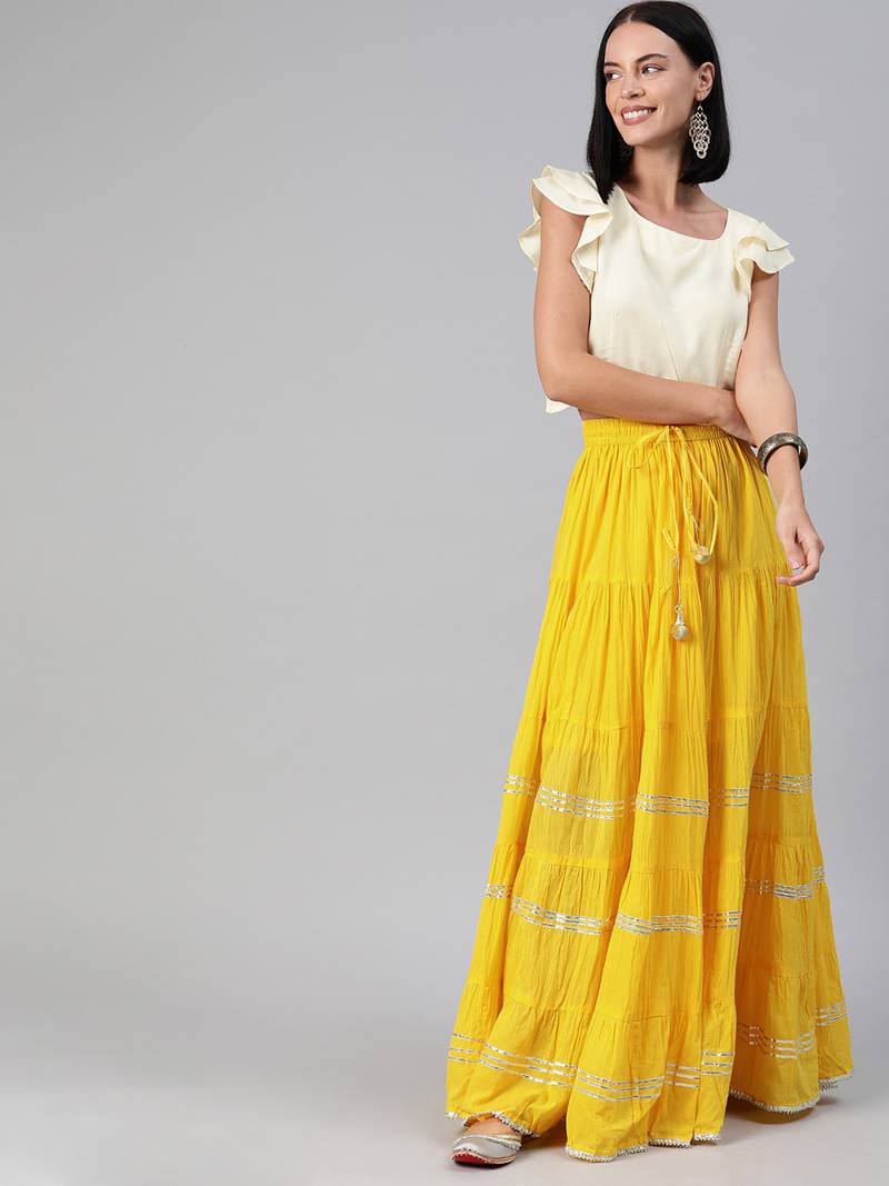 Maxi Yellow Cotton Skirt with Sleveless Crop Top
