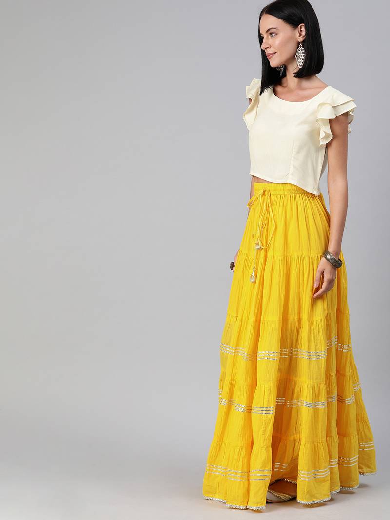 Maxi Yellow Cotton Skirt with Sleveless Crop Top