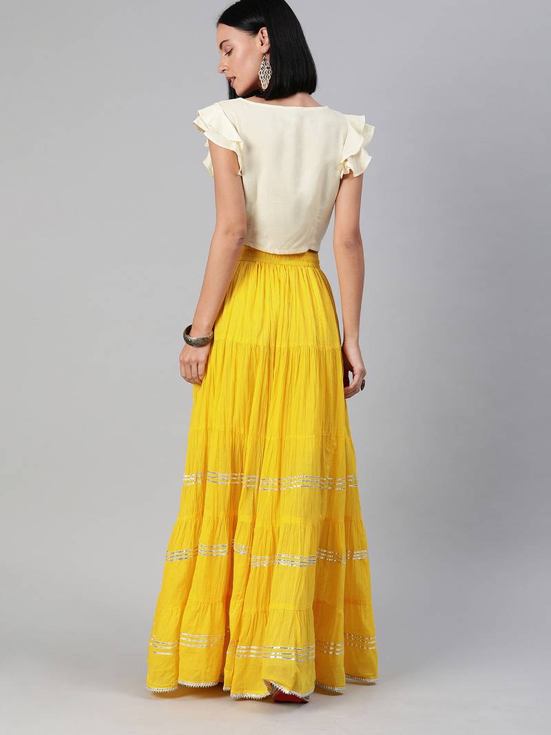 Maxi Yellow Cotton Skirt with Sleveless Crop Top