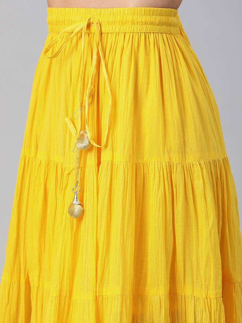 Maxi Yellow Cotton Skirt with Sleveless Crop Top