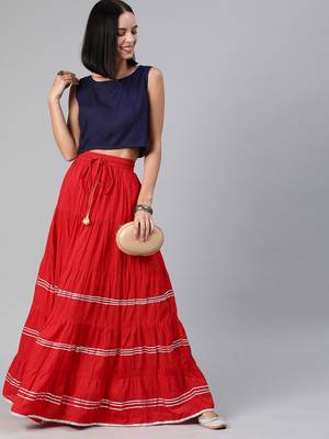   Maxi Red Cotton Skirt with Sleveless Crop Top 1