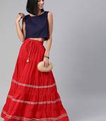 Geroo Jaipur Maxi Red Cotton Skirt with Sleveless Crop Top