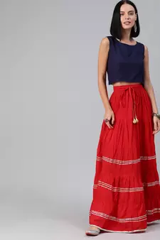   Maxi Red Cotton Skirt with Sleveless Crop Top
