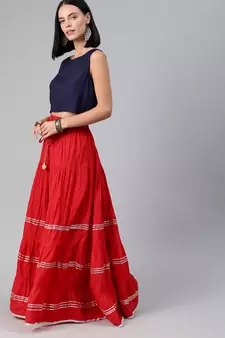   Maxi Red Cotton Skirt with Sleveless Crop Top