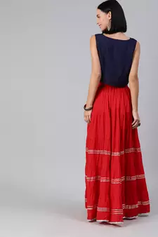   Maxi Red Cotton Skirt with Sleveless Crop Top