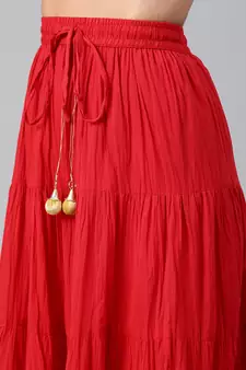   Maxi Red Cotton Skirt with Sleveless Crop Top