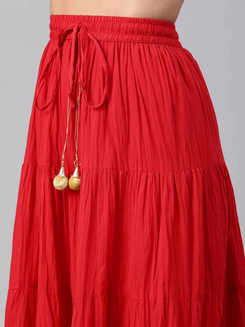Geroo Jaipur Maxi Red Cotton Skirt with Sleveless Crop Top