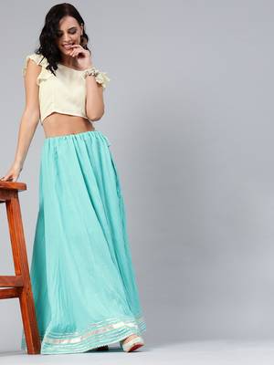   Aqua Blue Pure Cotton Skirt with Crop Top 1