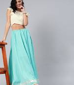 Geroo Jaipur Aqua Blue Pure Cotton Skirt with Crop Top