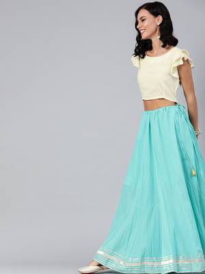   Aqua Blue Pure Cotton Skirt with Crop Top 2