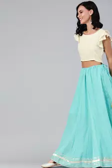   Aqua Blue Pure Cotton Skirt with Crop Top