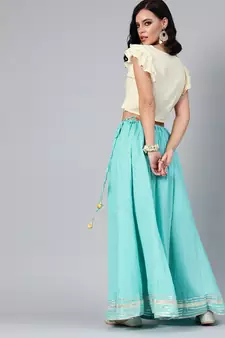   Aqua Blue Pure Cotton Skirt with Crop Top