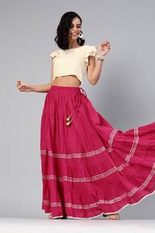 Geroo Jaipur Magenta Pure Cotton Skirt with Crop Top