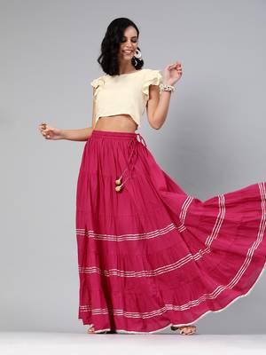   Magenta Pure Cotton Skirt with Crop Top 1