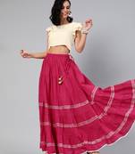 Geroo Jaipur Magenta Pure Cotton Skirt with Crop Top