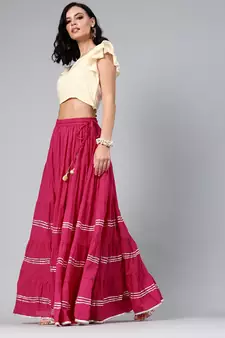   Magenta Pure Cotton Skirt with Crop Top