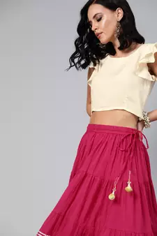   Magenta Pure Cotton Skirt with Crop Top