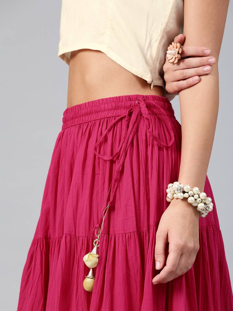 Geroo Jaipur Magenta Pure Cotton Skirt with Crop Top