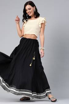 Geroo Jaipur Black Pure Cotton Skirt with Crop Top