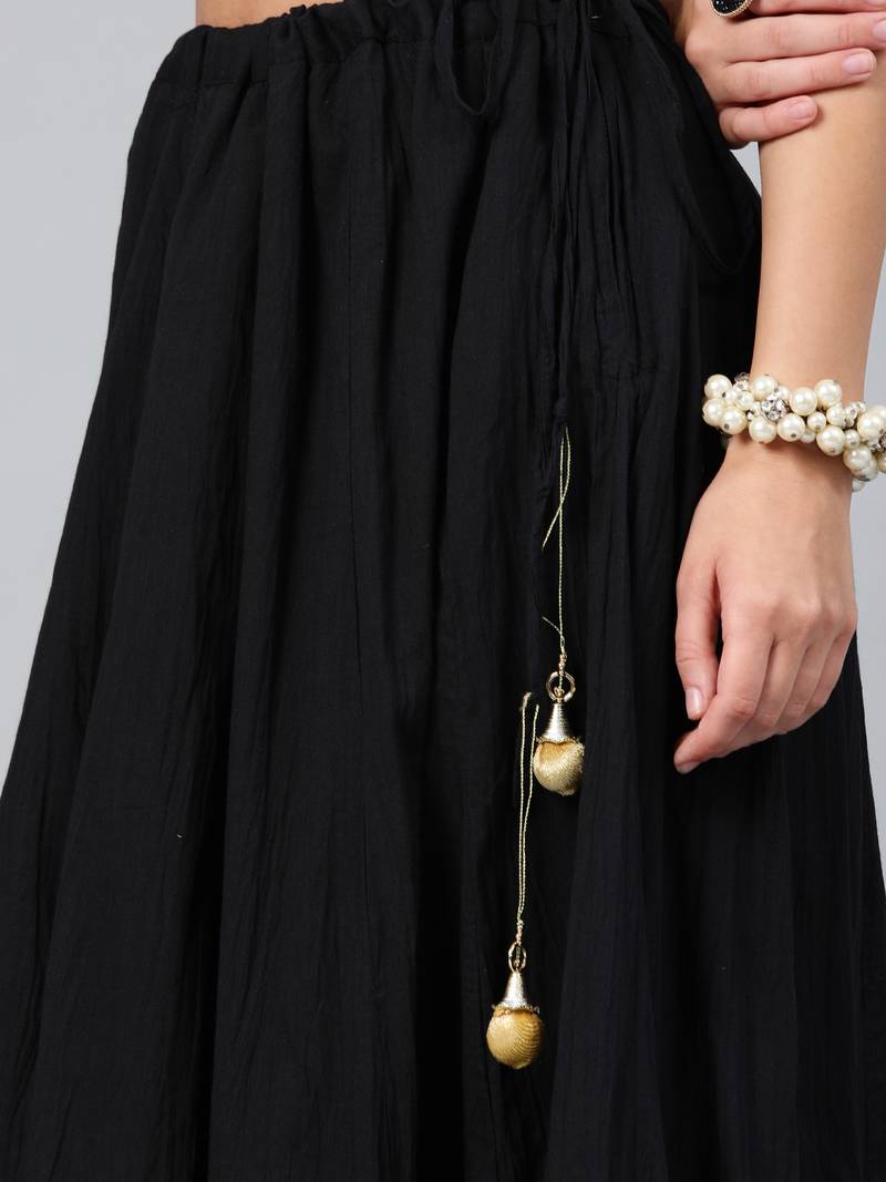 Geroo Jaipur Black Pure Cotton Skirt with Crop Top