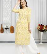 Yellow printed cotton ethnic-kurtis