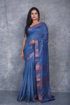 light blue Silk Baswada With Copper Zari Boota saree with blouse