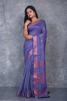 light purple Silk Baswada With Copper Zari Boota saree with blouse