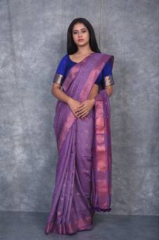 Purple Silk Baswada With Copper Zari Boota saree with blouse