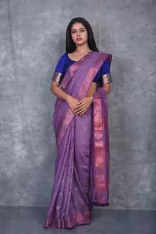 Purple Silk Baswada With Copper Zari Boota saree with blouse