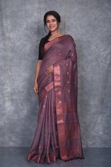 dark mauve Silk Baswada With Copper Zari Boota saree with blouse