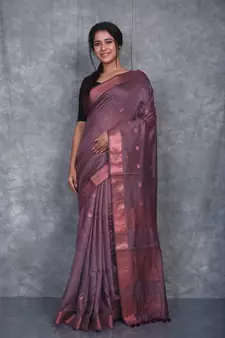 dark mauve Silk Baswada With Copper Zari Boota saree with blouse